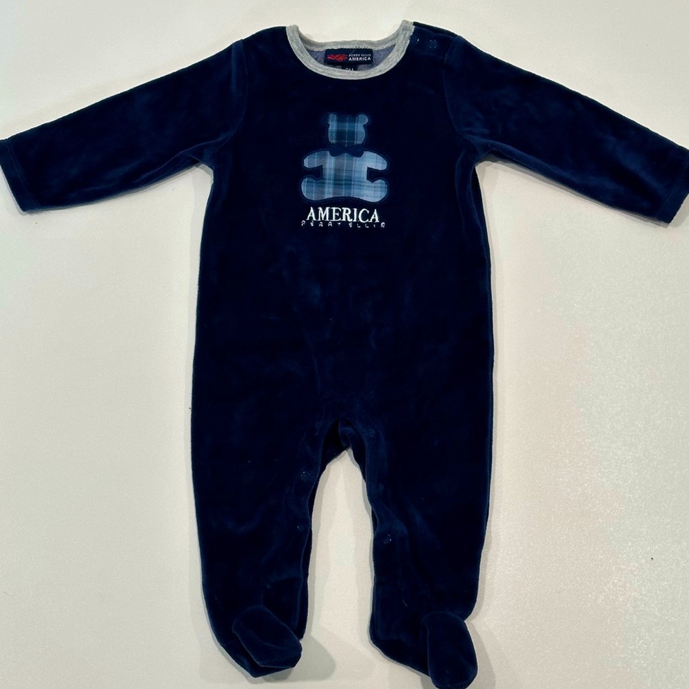 Perry Ellis America Plaid Teddy Bear One Piece Footie Set Size Baby Size 9 Month